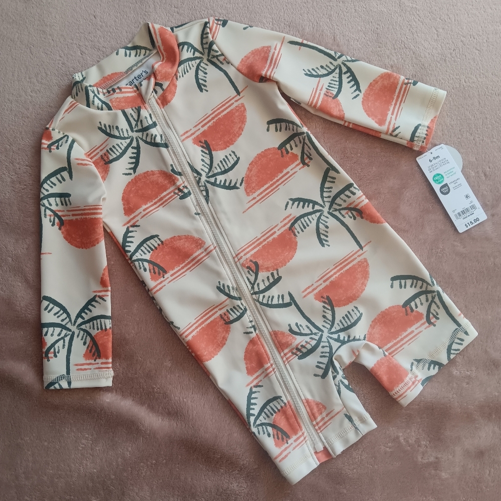 NWT Carter's Child Of Mine One Piece Tropical Print Zip-Up UPF 50+ Swimsuit 6-9M